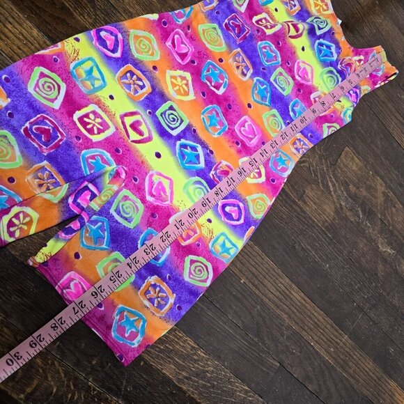 Vintage 90s Neon Abstract Tank Top Spandex Romper Jumpsuit Girls - Picture 10 of 12